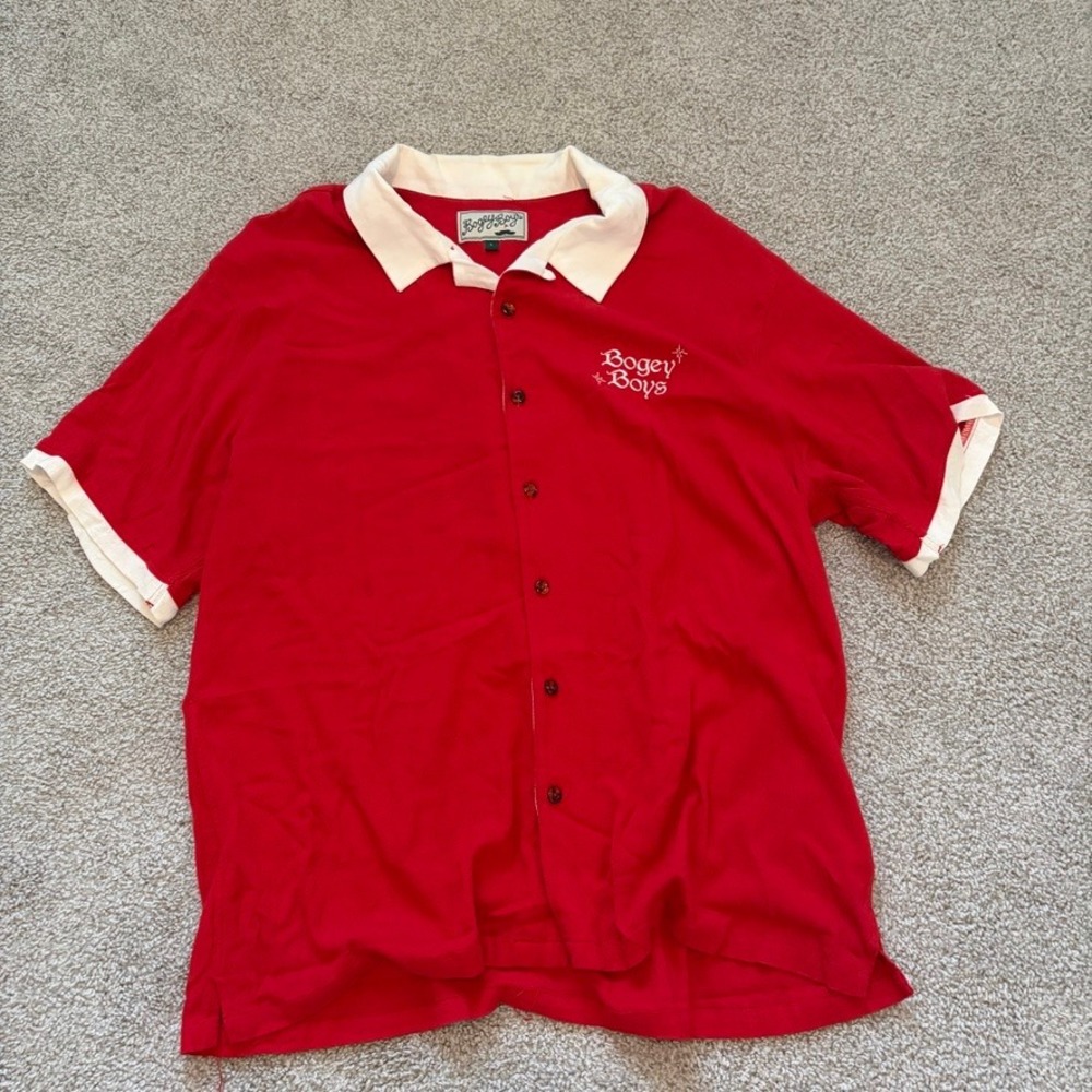 Bogey Boys Embroidered Button Up Shirt Mens L Red Local Champions Golf Snake